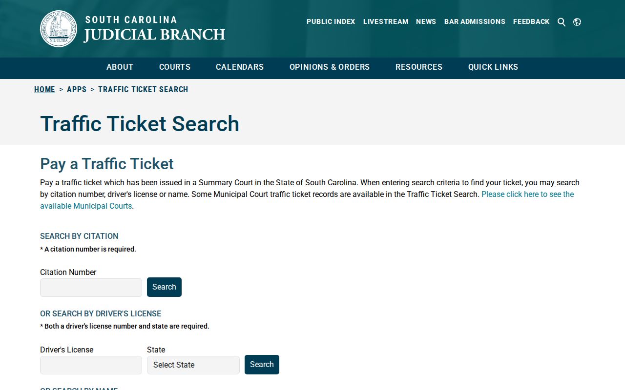 Saluda County traffic warrant check through the official state ticket search