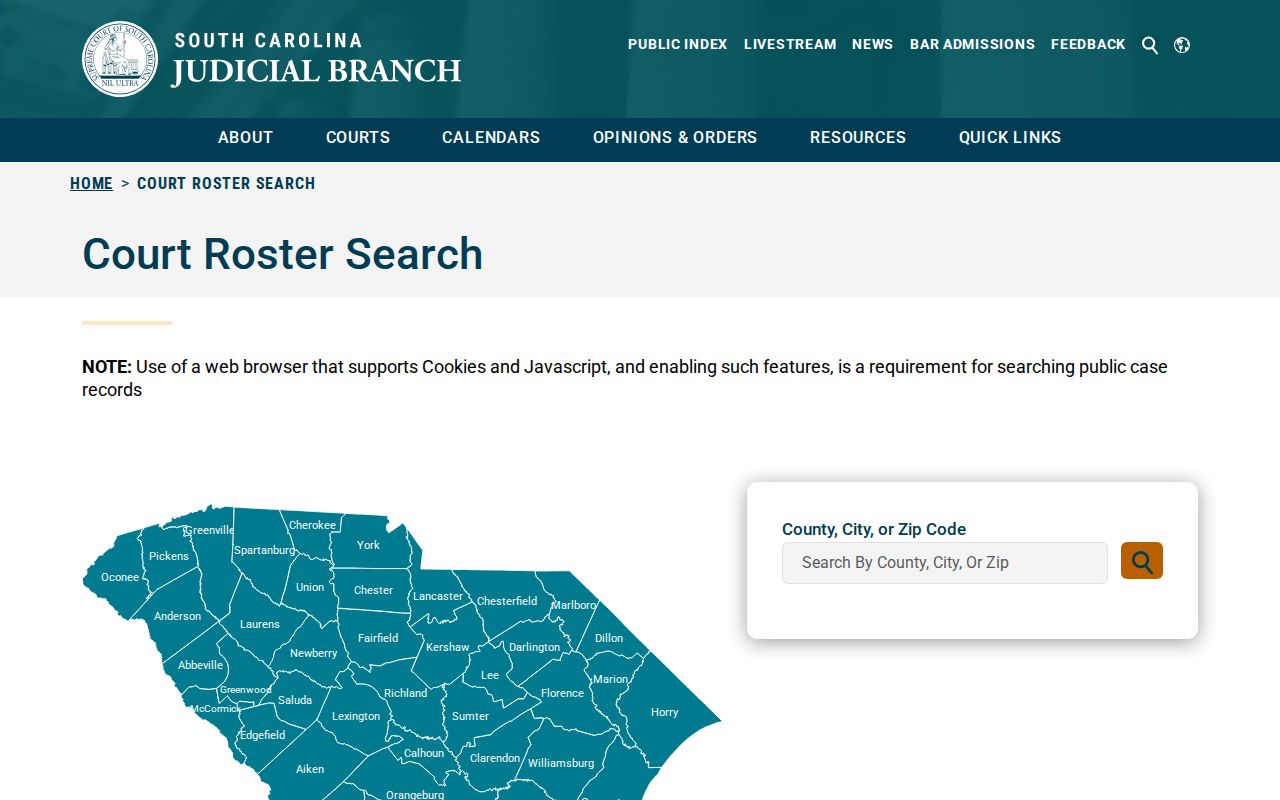 Saluda County warrant research through the state court roster county selector