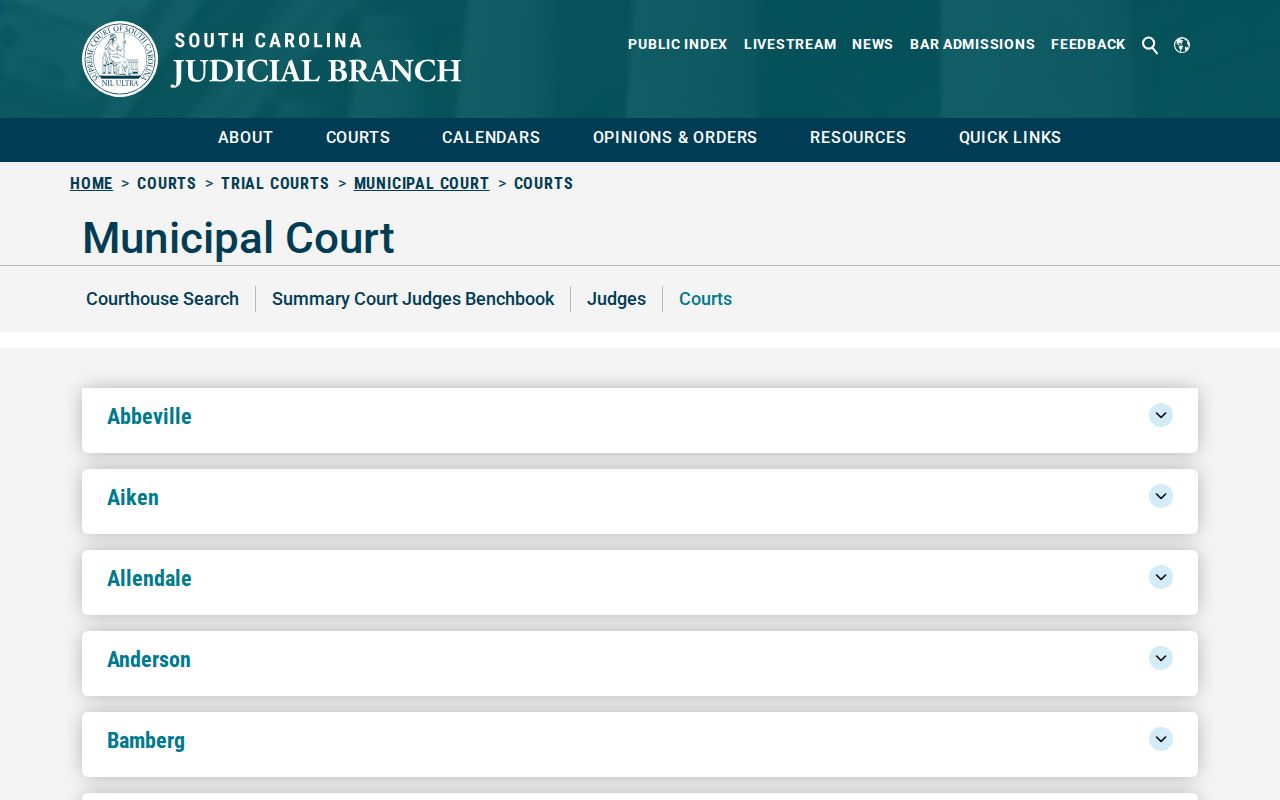Saluda County municipal warrant court route in the official Municipal Court directory