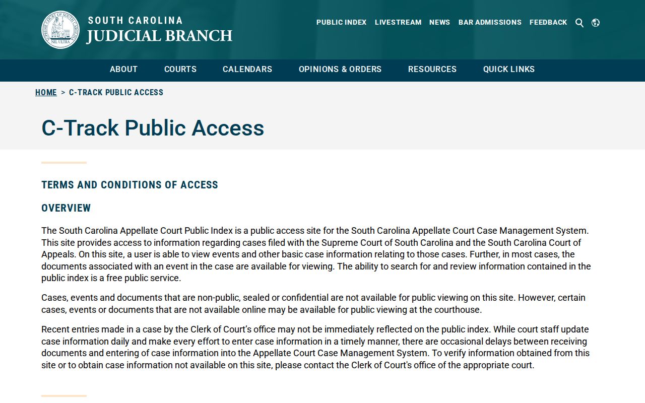 Ward warrant records online-access limits in the South Carolina court notice
