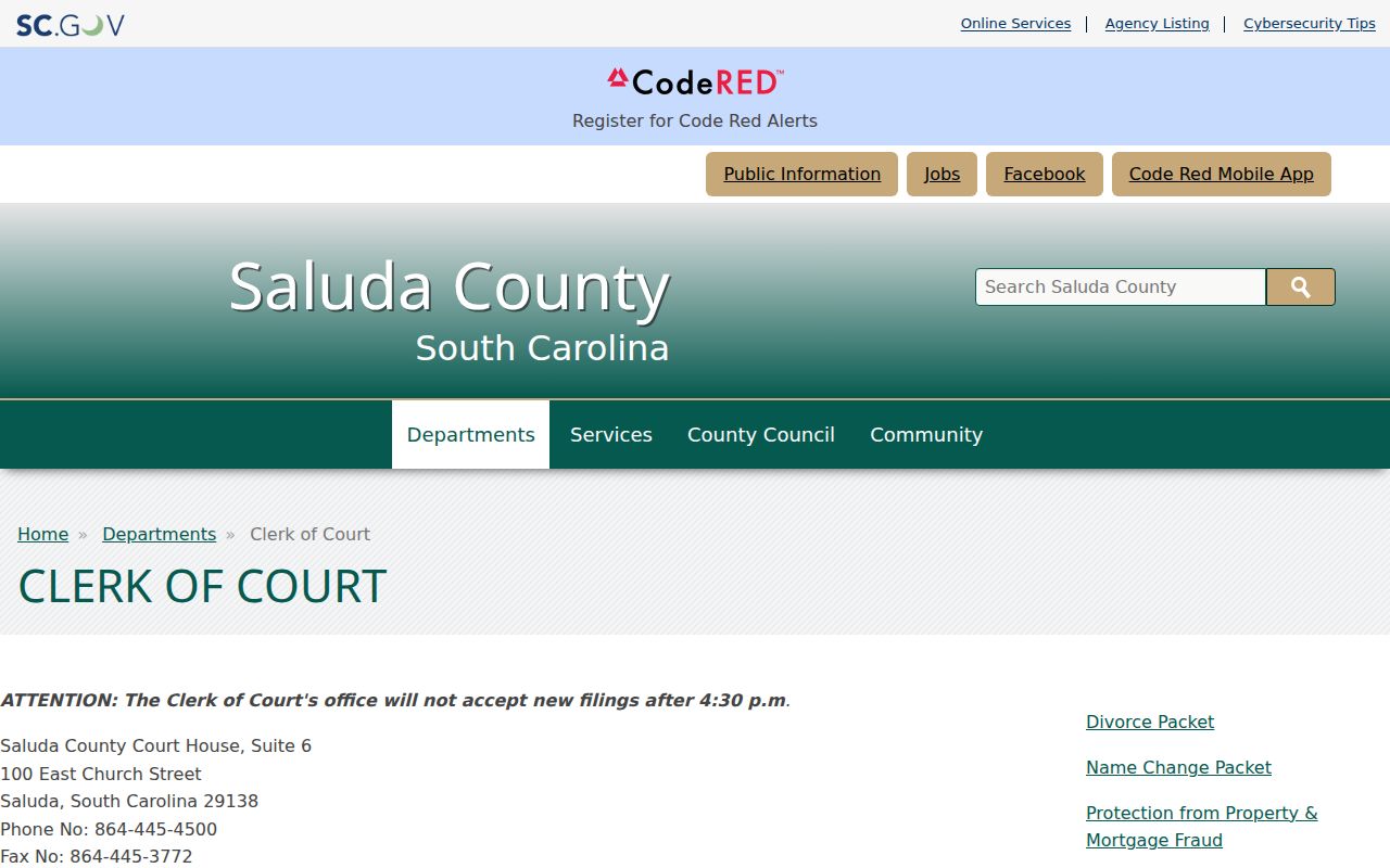 Saluda County warrant court access through the Clerk of Court page