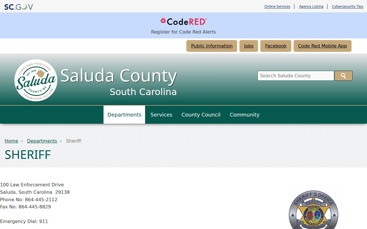 Saluda County active warrant status contact on the official Sheriff page